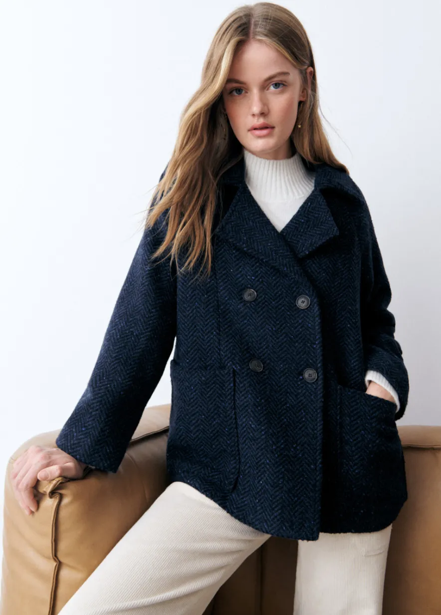 Brownie Spain Abrigo Cruzado Jaspeado Con Bolsillos-Mujer Abrigos Y Chaquetas