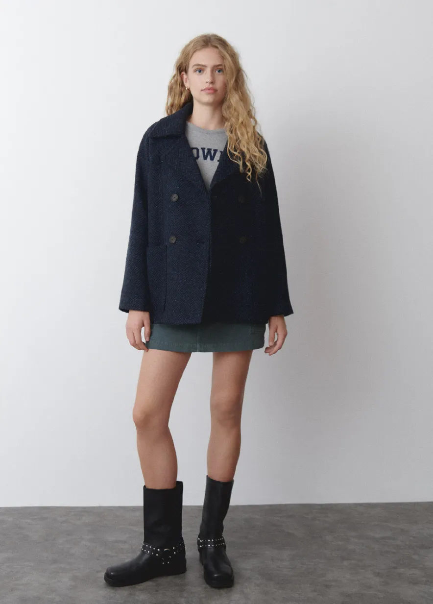 Brownie Spain Abrigo Cruzado Jaspeado Con Bolsillos-Mujer Abrigos Y Chaquetas