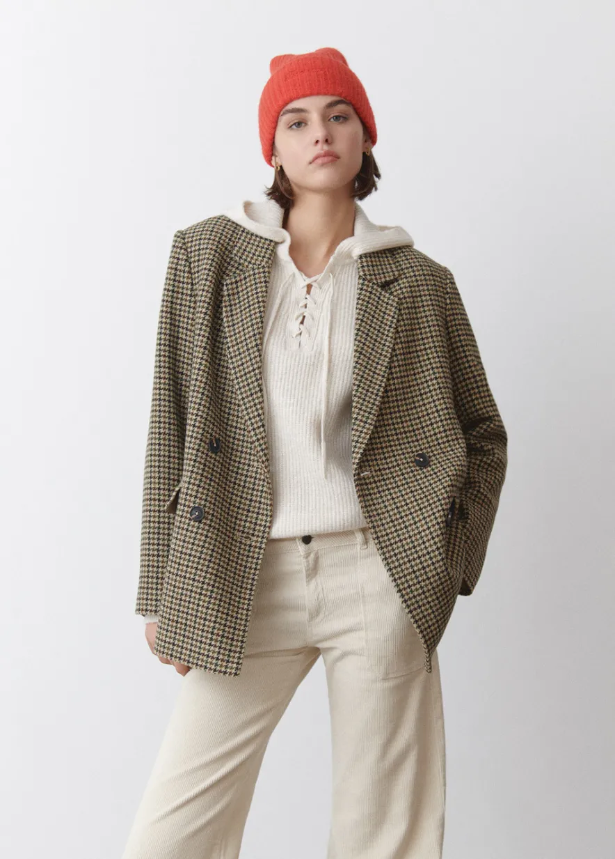 Brownie Spain Americana Cruzada Pata De Gallo Con Lana-Mujer Abrigos Y Chaquetas