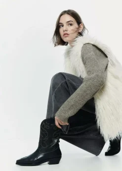 Brownie Spain Bota Cowboy Pespuntes Contraste Piel-Mujer Zapatos