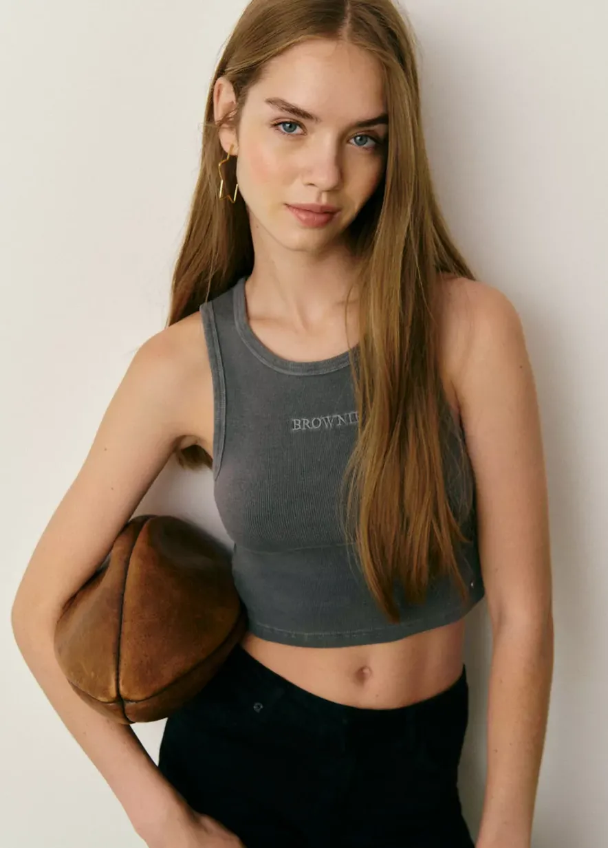 Brownie Spain Camiseta Sin Manga Bordada-Mujer Camisetas