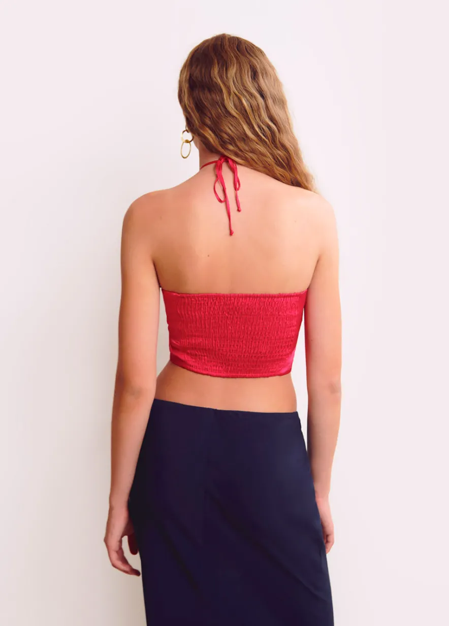 Brownie Spain Top Drapeado Abalorios Satinado Liso-Mujer Tops