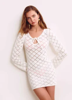 Brownie Spain Vestido Crochet Corto Manga Larga-Mujer Vestidos