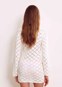 Brownie Spain Vestido Crochet Corto Manga Larga-Mujer Vestidos