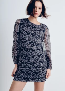 Brownie Spain Vestido Drapeado Estampado Ikat-Mujer Vestidos