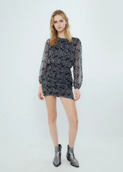 Brownie Spain Vestido Drapeado Estampado Ikat-Mujer Vestidos